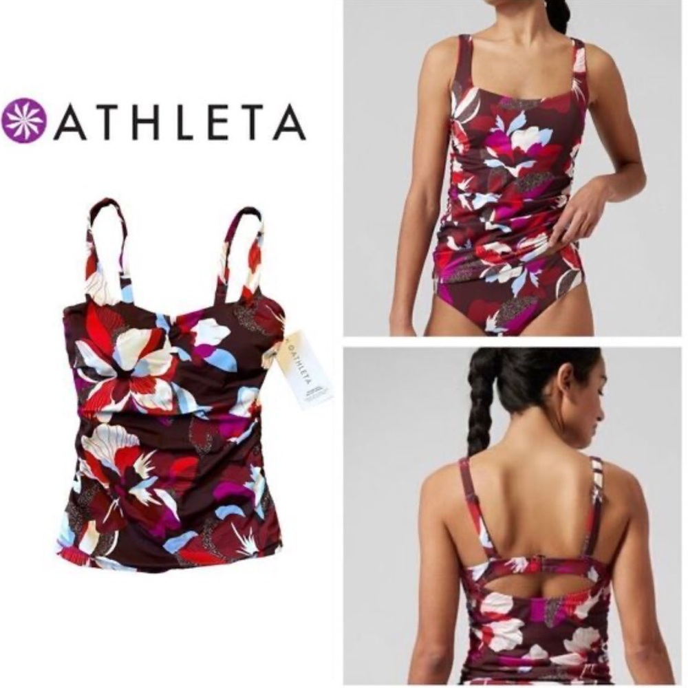 Athleta Square Neck Hero Bloom Multicolor Floral Tankini Swim Top 36 B/C